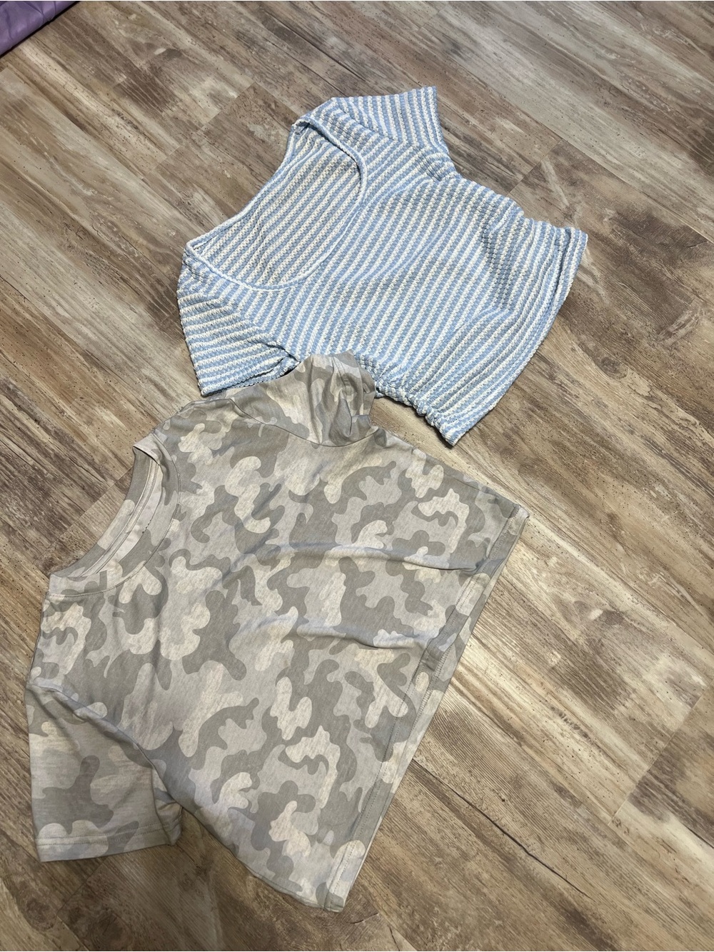 WomensNeutral Camo Tee and Blue Stripe Top Set